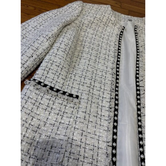 Tahari Womens Open Front Jacket Size Petite 16p White Dress Overcoat Pearl Studs - Picture 4 of 8